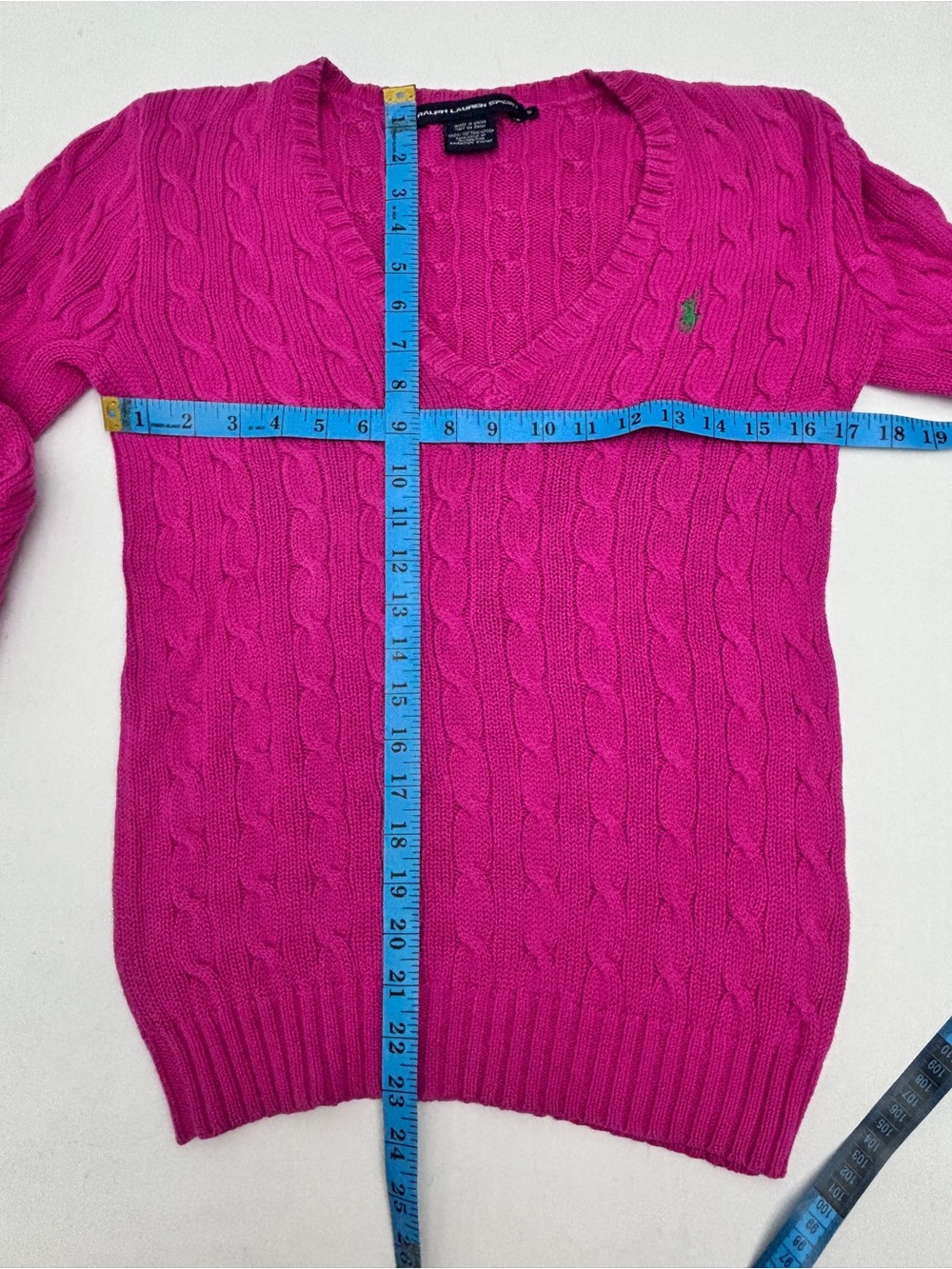 Ralph Lauren Pink Cable Knit V-Neck Sweater Medium - Picture 5 of 9